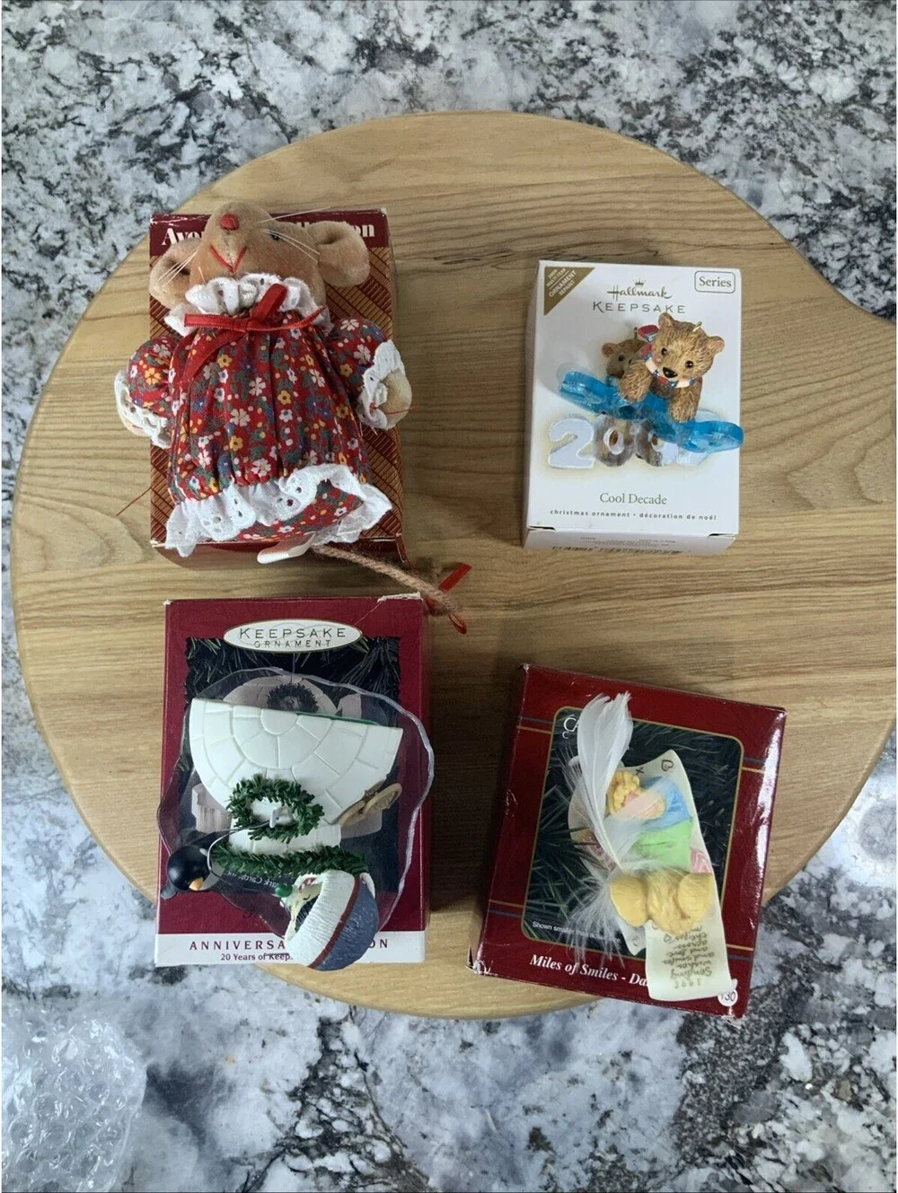 2 Vintage Hallmark Christmas Ornaments 1 Avon Doll 1 Carlton Collection